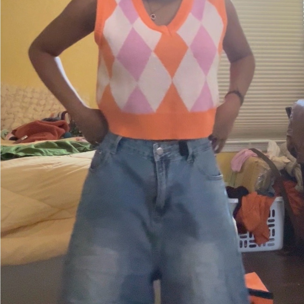 Orange Argyle Knit Vest
